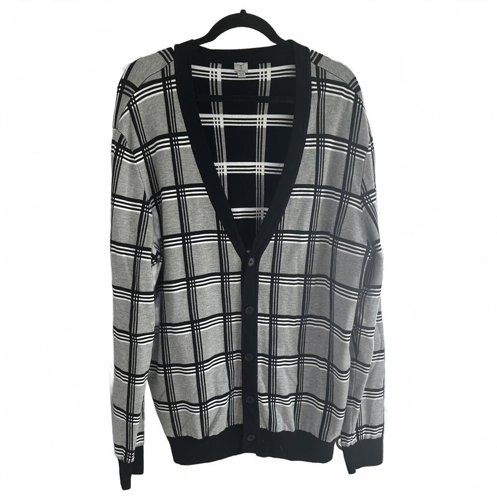 Tristan Men's Black & Gray Plaid Cardigan - Size TG/XL - Like New
